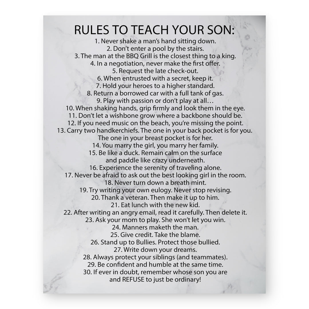 Rules To Teach Your Son Family Inspirational Wall Art