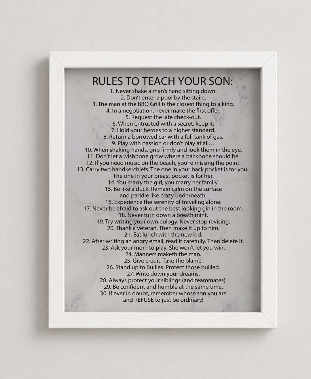 Rules To Teach Your Son Family Inspirational Wall Art