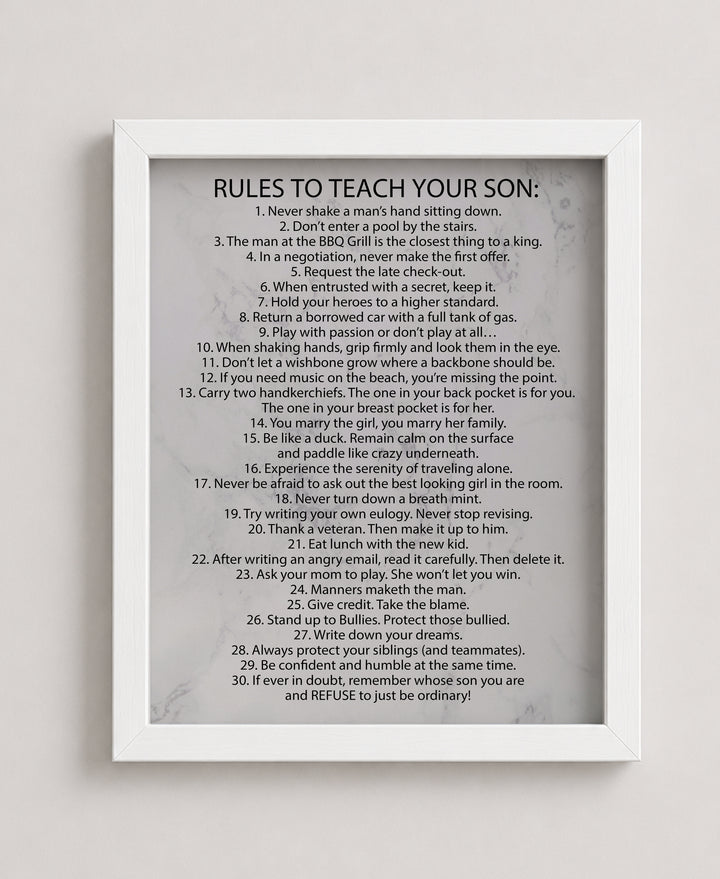 Rules To Teach Your Son Family Inspirational Wall Art
