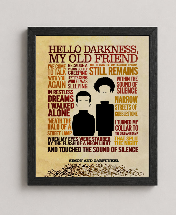 The Sound of Silence Simon &amp; Garfunkel Lyrics Music Wall Art