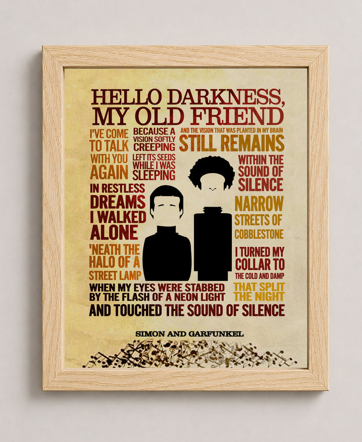 The Sound of Silence Simon &amp; Garfunkel Lyrics Music Wall Art
