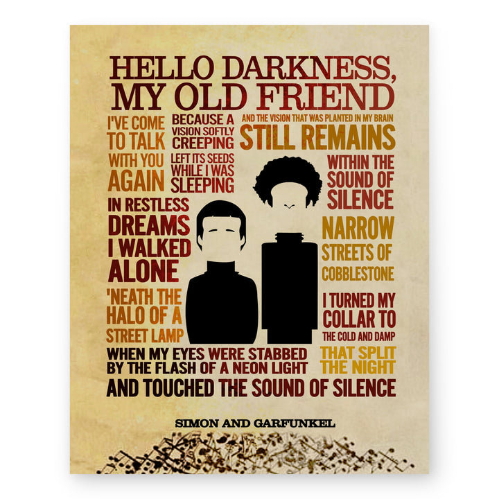 The Sound of Silence Simon &amp; Garfunkel Lyrics Music Wall Art