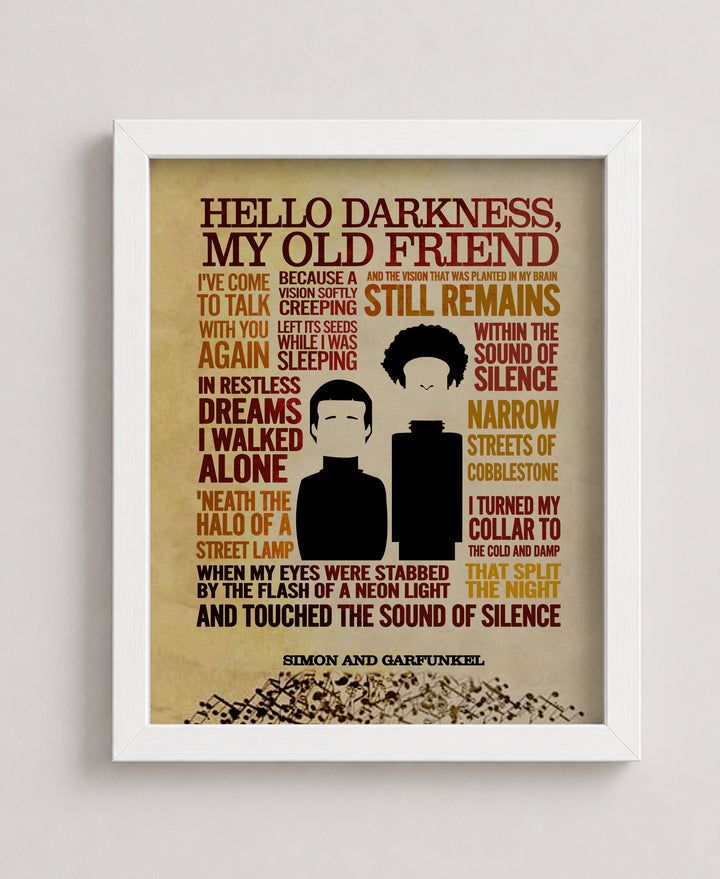 The Sound of Silence Simon &amp; Garfunkel Lyrics Music Wall Art