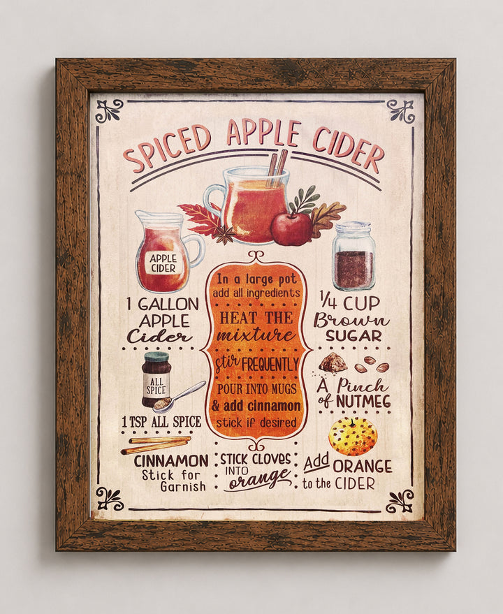Spiced Apple Cider Recipe Vintage Inspirational Wall Art