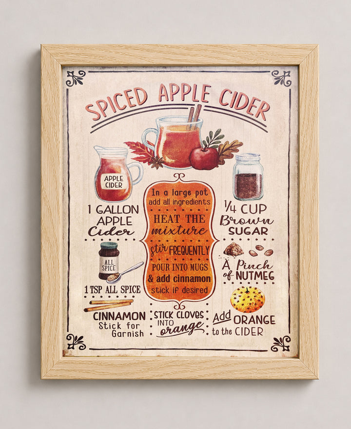 Spiced Apple Cider Recipe Vintage Inspirational Wall Art