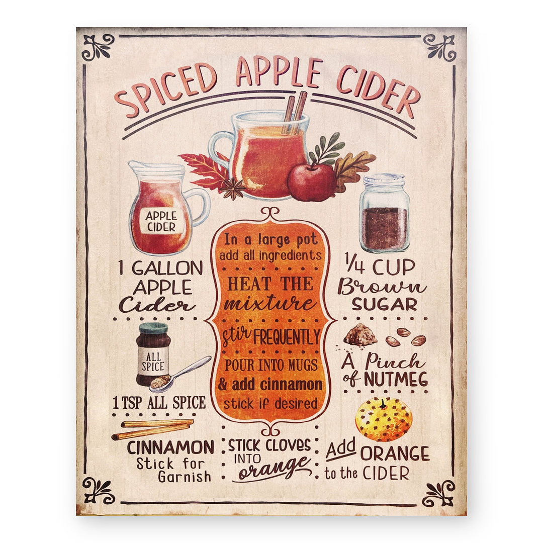 Spiced Apple Cider Recipe Vintage Inspirational Wall Art