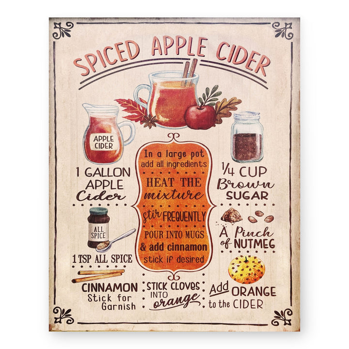 Spiced Apple Cider Recipe Vintage Inspirational Wall Art