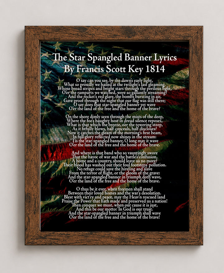 Historic 1814 National Anthem Lyrics Patriotic Wall Art