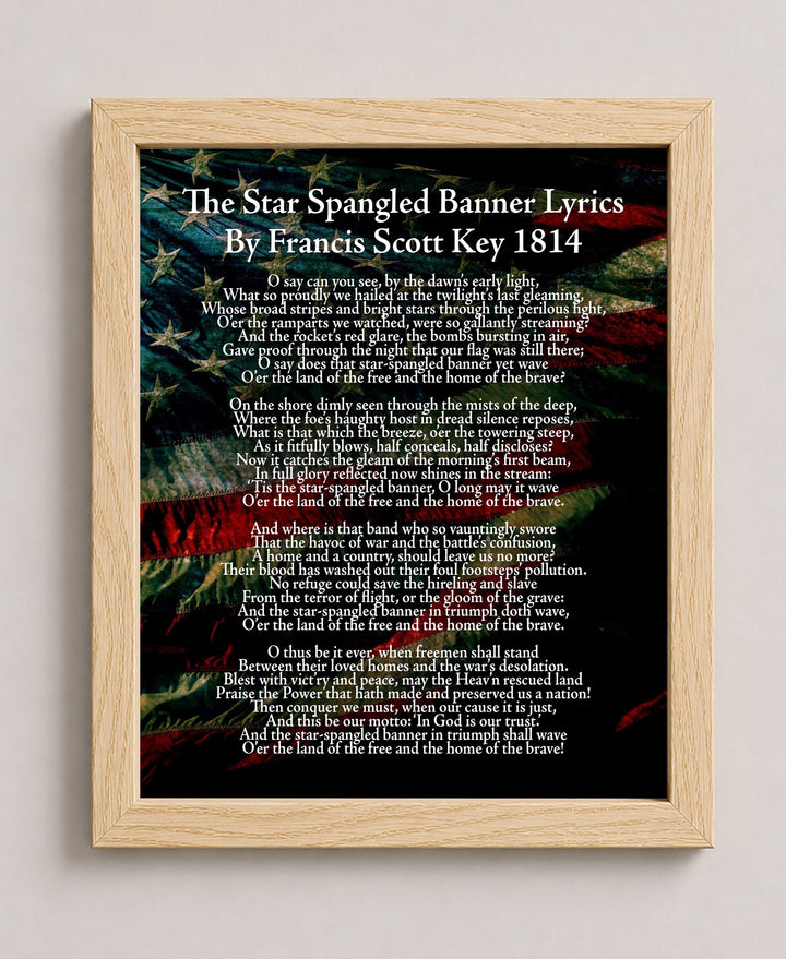 Historic 1814 National Anthem Lyrics Patriotic Wall Art