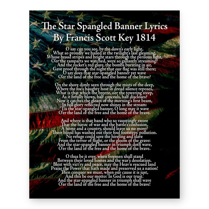 Historic 1814 National Anthem Lyrics Patriotic Wall Art