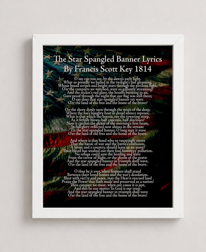 Historic 1814 National Anthem Lyrics Patriotic Wall Art