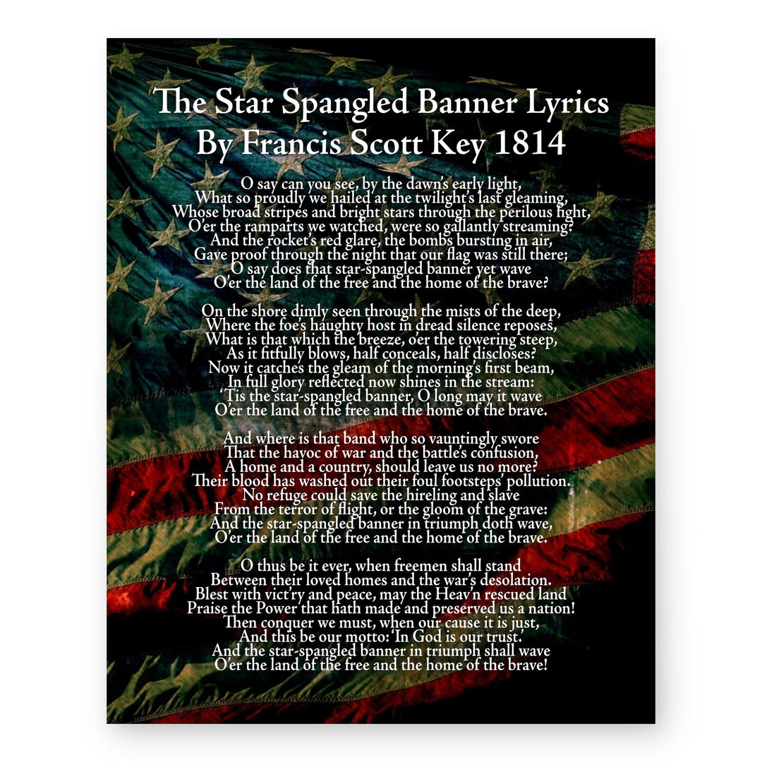 Star Spangled Banner Lyrics American Flag Patriotic Wall Wall Art