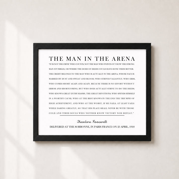 The Man in the Arena Quote Motivational Typography Inspirational Wall Art