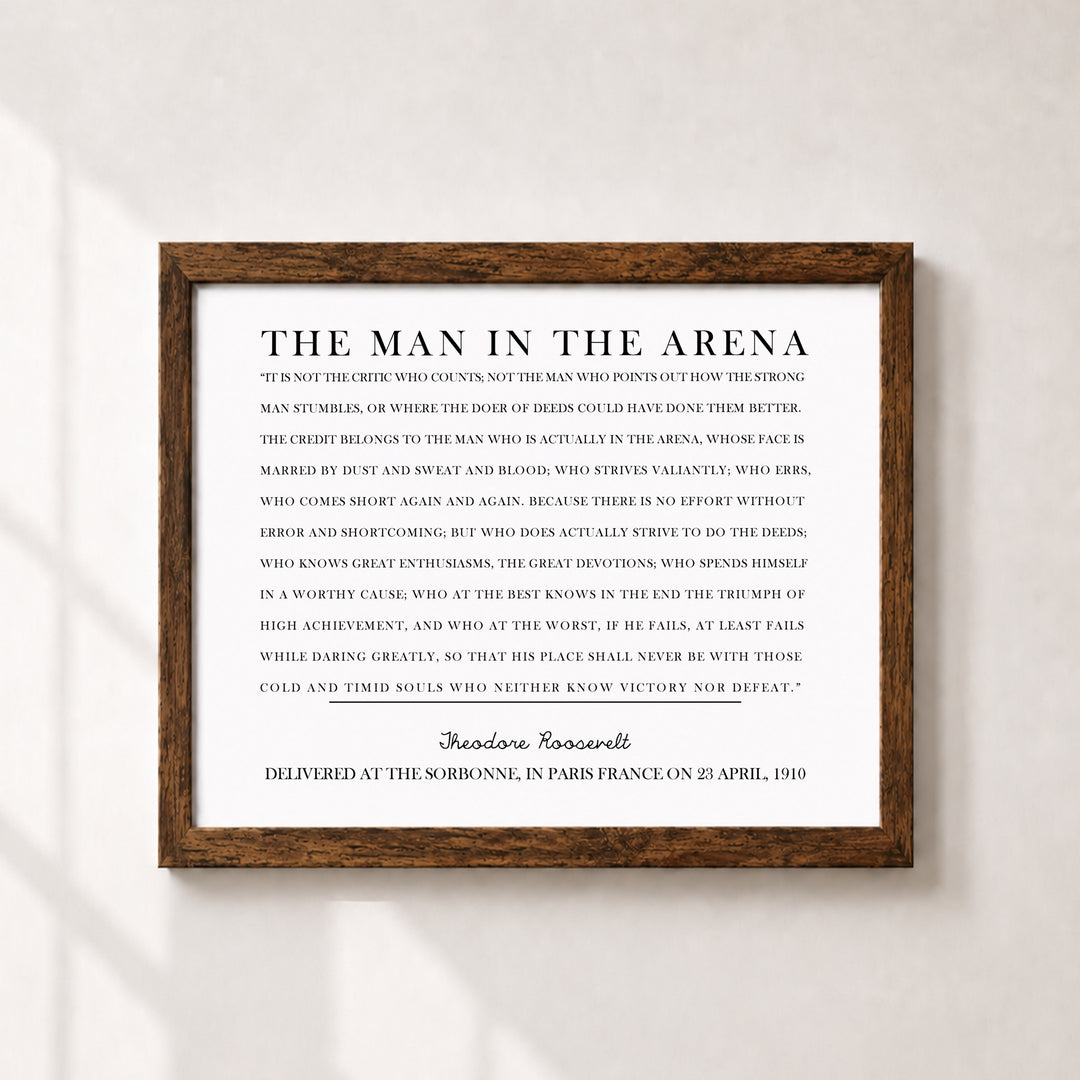 The Man in the Arena Quote Motivational Typography Inspirational Wall Art