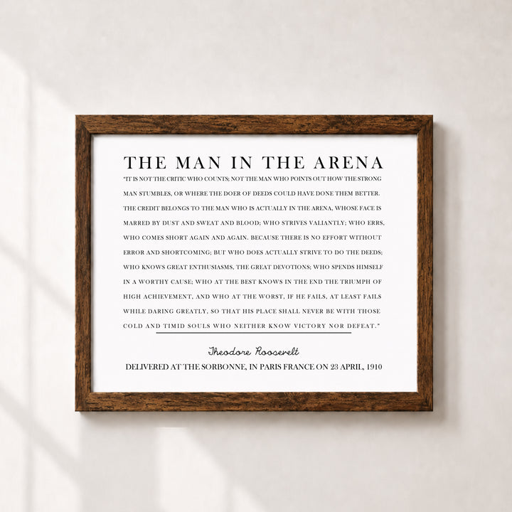 The Man in the Arena Quote Motivational Typography Inspirational Wall Art