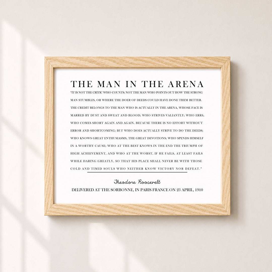 The Man in the Arena Quote Motivational Typography Inspirational Wall Art