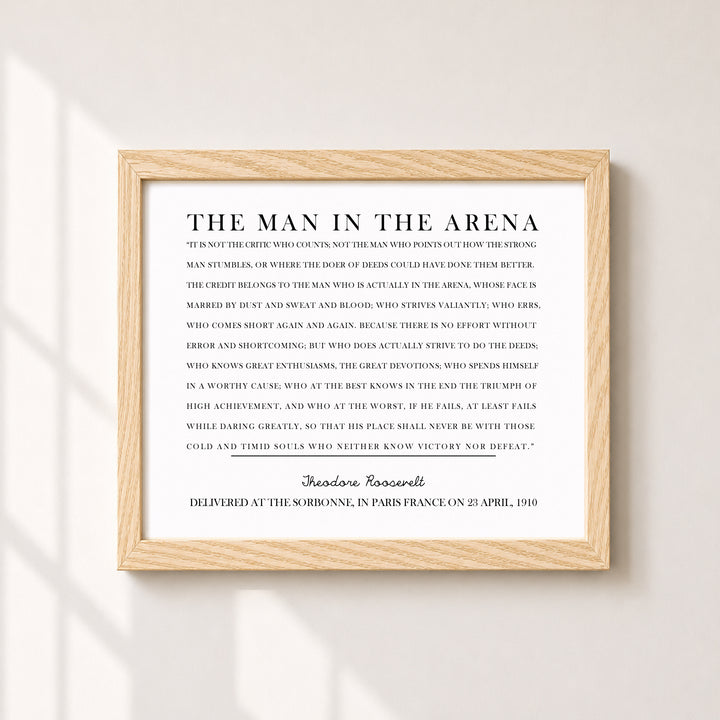 The Man in the Arena Quote Motivational Typography Inspirational Wall Art
