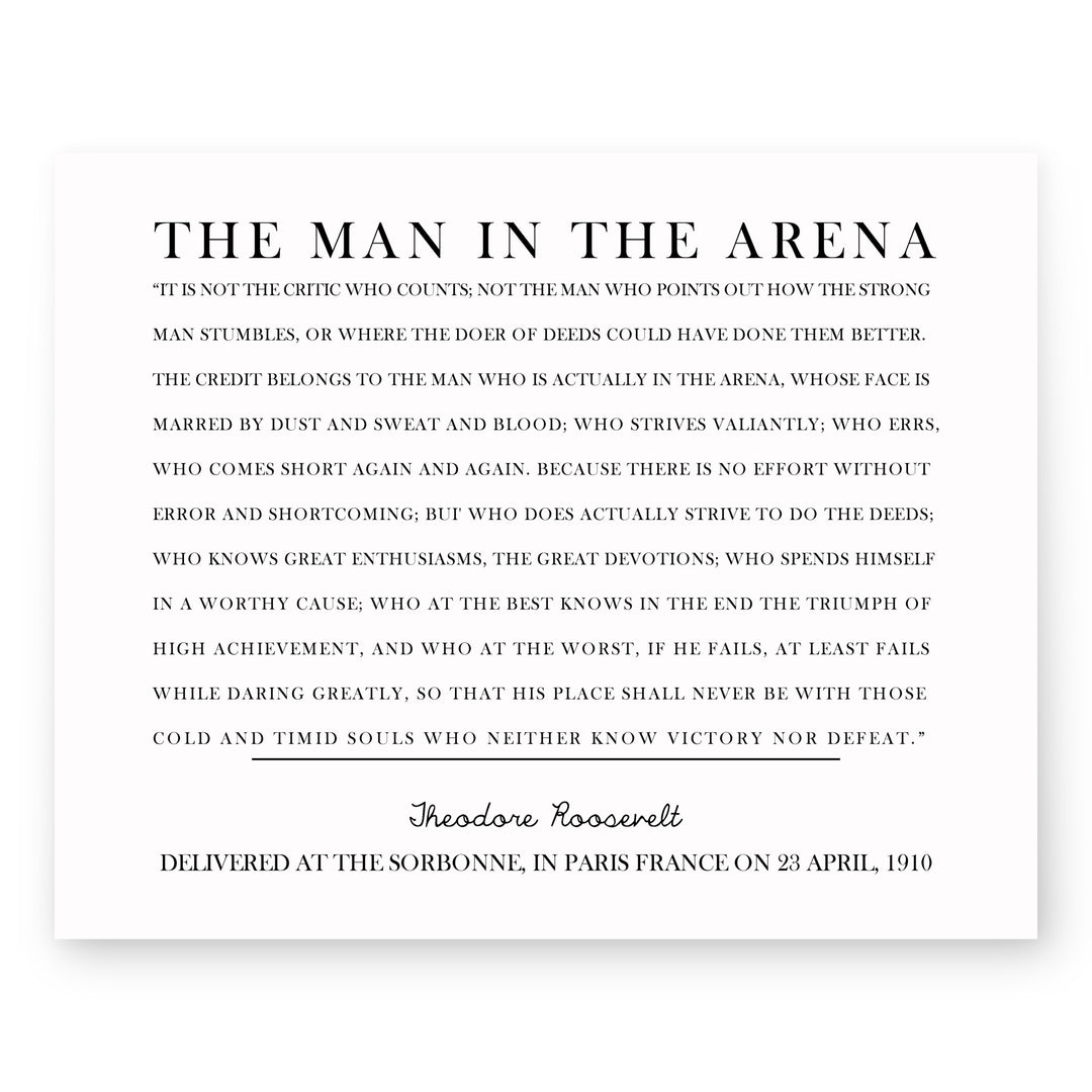 The Man in the Arena Quote Motivational Typography Inspirational Wall Art
