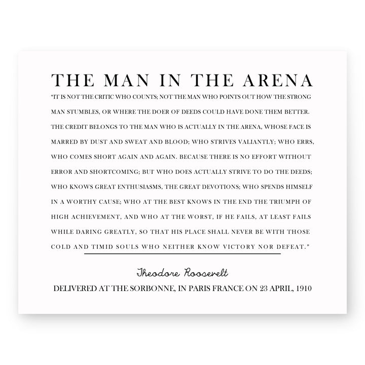 The Man in the Arena Quote Motivational Typography Inspirational Wall Art