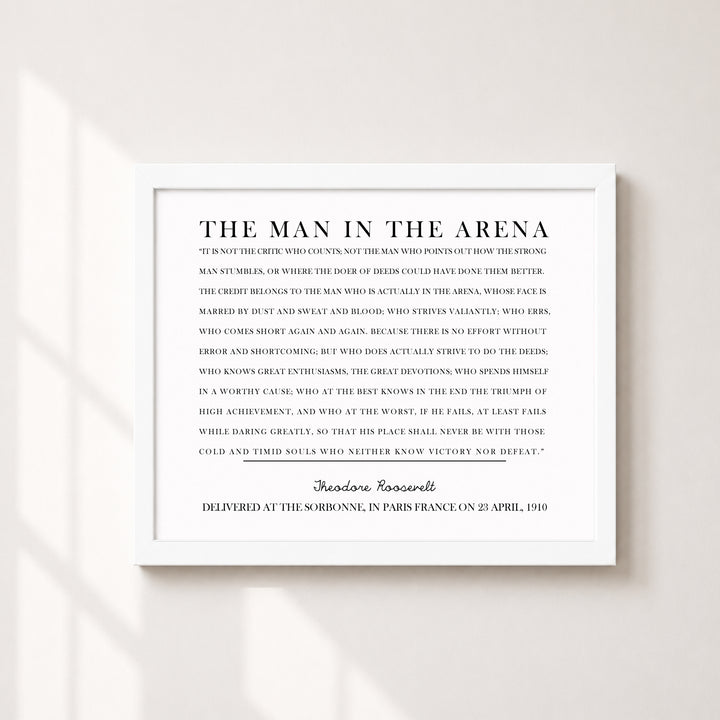 The Man in the Arena Quote Motivational Typography Inspirational Wall Art