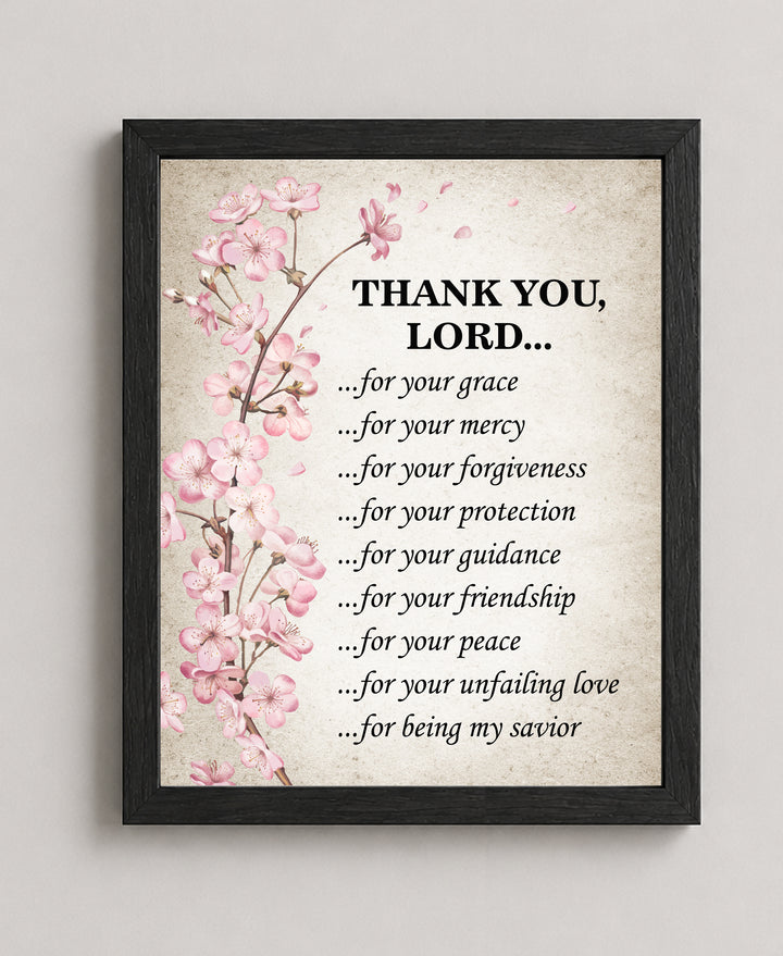 Thank You Lord Floral Inspirational Christian Prayer Wall Art