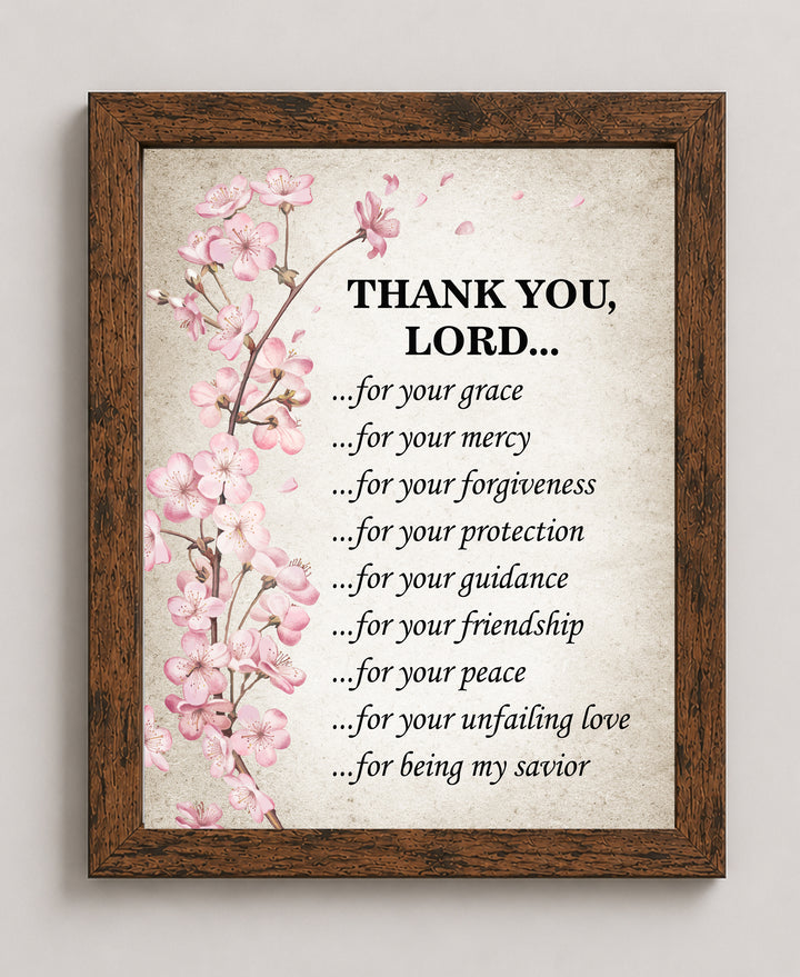Thank You Lord Floral Inspirational Christian Prayer Wall Art