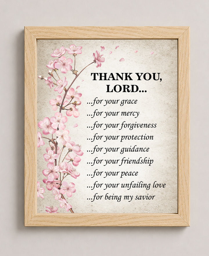 Thank You Lord Floral Inspirational Christian Prayer Wall Art