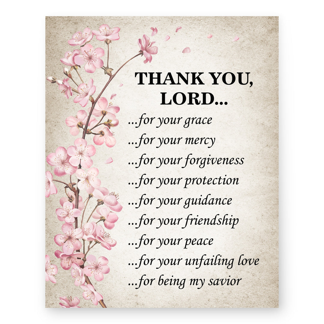 Thank You Lord Floral Inspirational Christian Prayer Wall Art