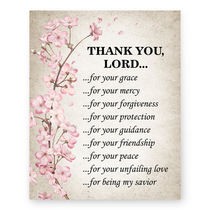 Thank You Lord Floral Inspirational Christian Prayer Wall Art
