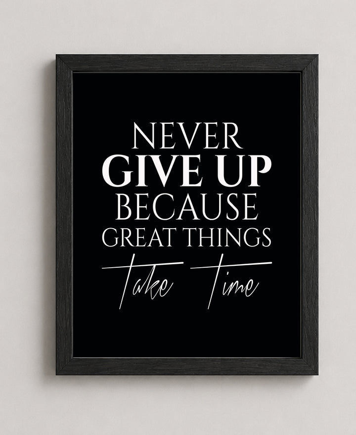 Never Give Up Quote Motivational Typography Inspirational Wall Art