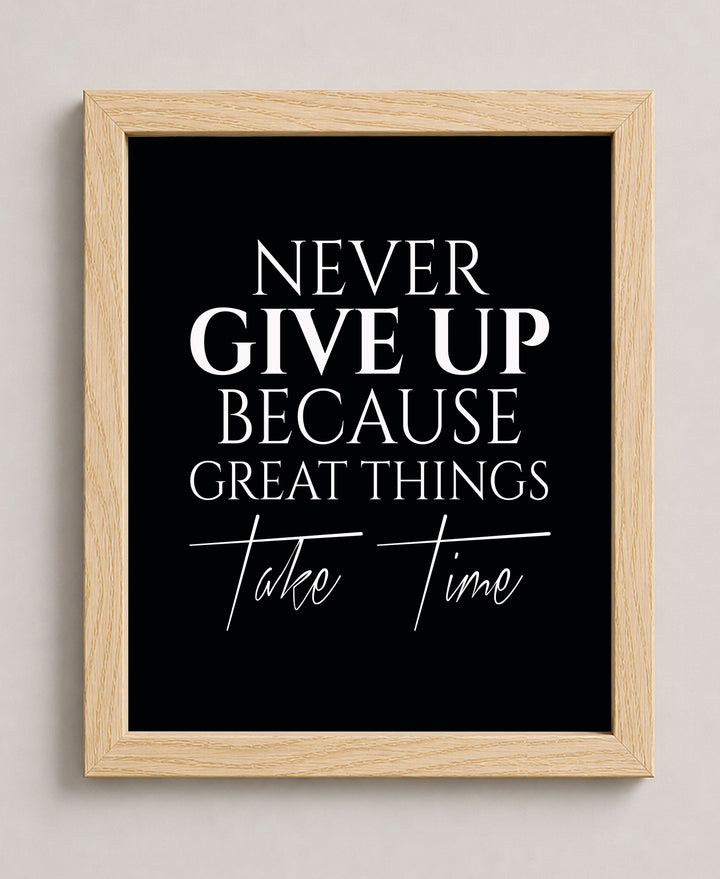 Never Give Up Quote Motivational Typography Inspirational Wall Art