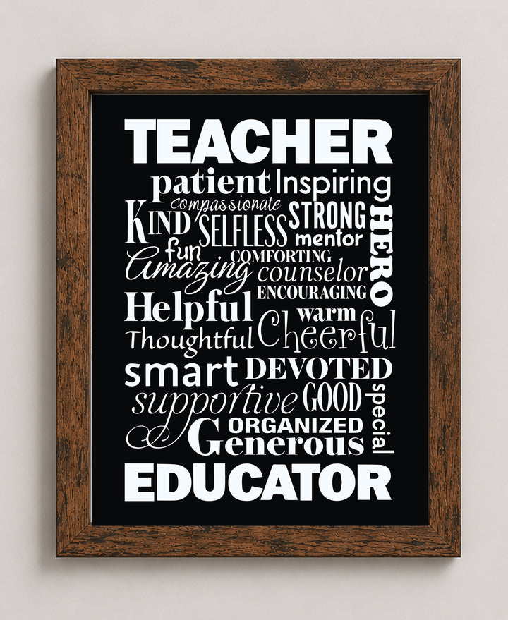 The Perfect Teacher Inspirational Quote Modern Typography Wall Art