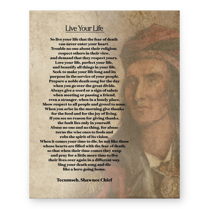 Live Your Life Tecumseh Shawnee Chief Poem Inspirational Wall Art