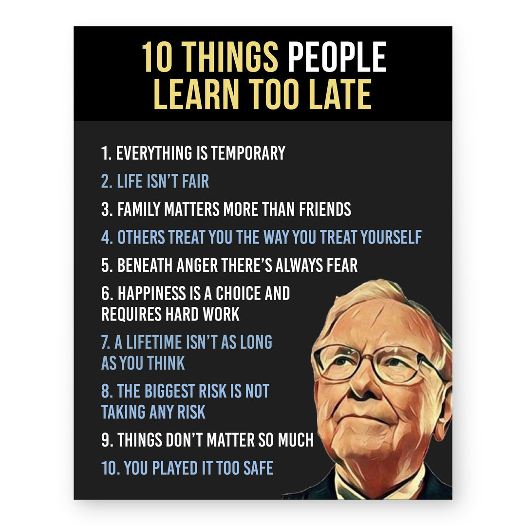 Ten Things People Learn Too Late Inspirational Wall Art
