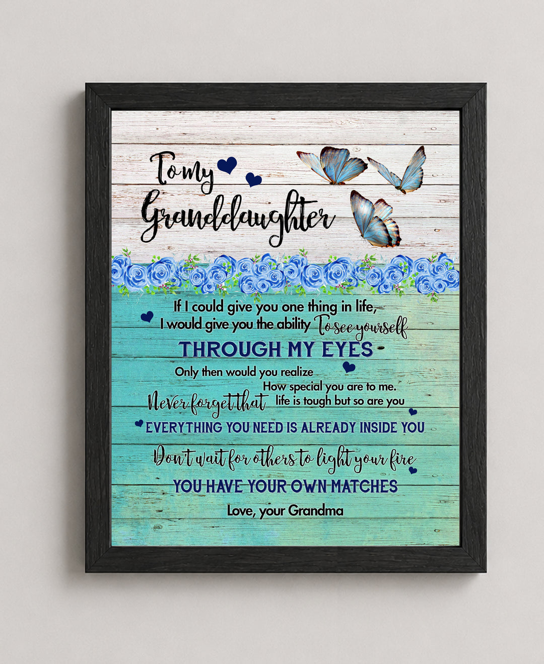 To My Granddaughter Floral Butterfly Heart Family Inspirational Wall Art