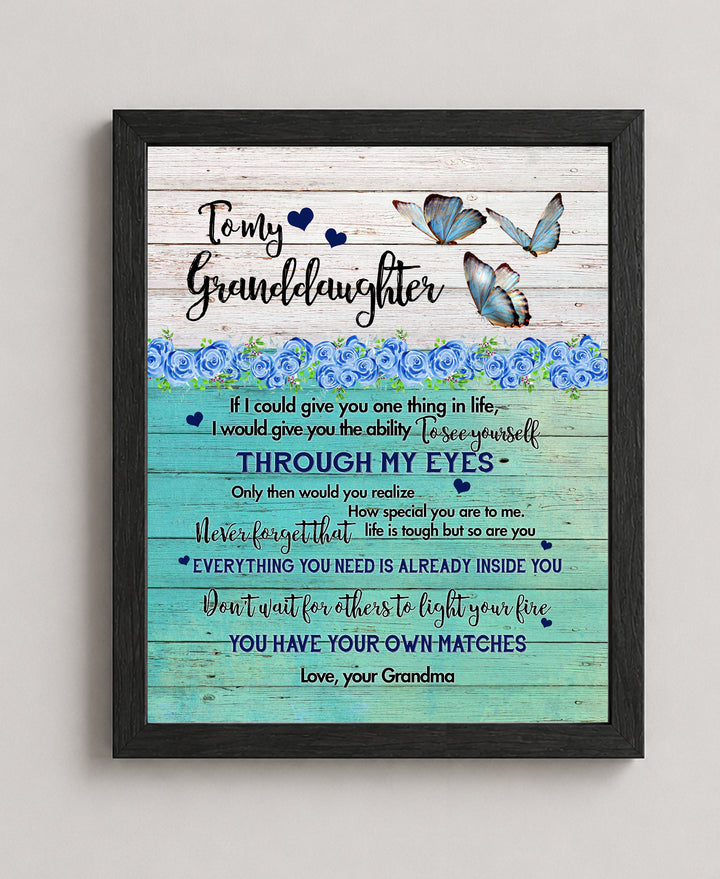 To My Granddaughter Floral Butterfly Heart Family Inspirational Wall Art