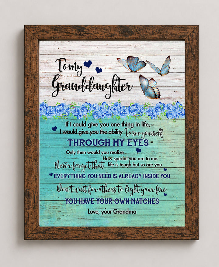To My Granddaughter Floral Butterfly Heart Family Inspirational Wall Art