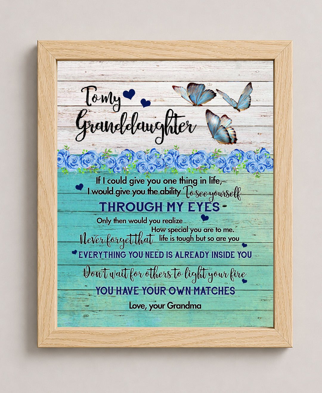 To My Granddaughter Floral Butterfly Heart Family Inspirational Wall Art