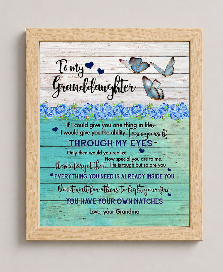 To My Granddaughter Floral Butterfly Heart Family Inspirational Wall Art