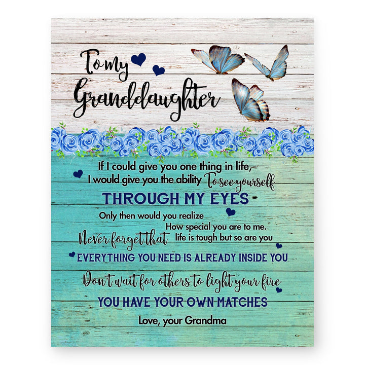To My Granddaughter Floral Butterfly Heart Family Inspirational Wall Art