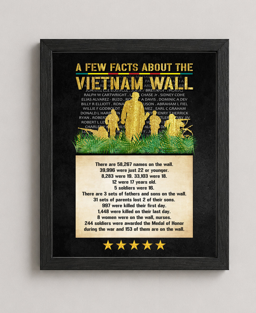 Vietnam Wall Facts Poster Print Patriotic Veteran Tribute Military Wall Art