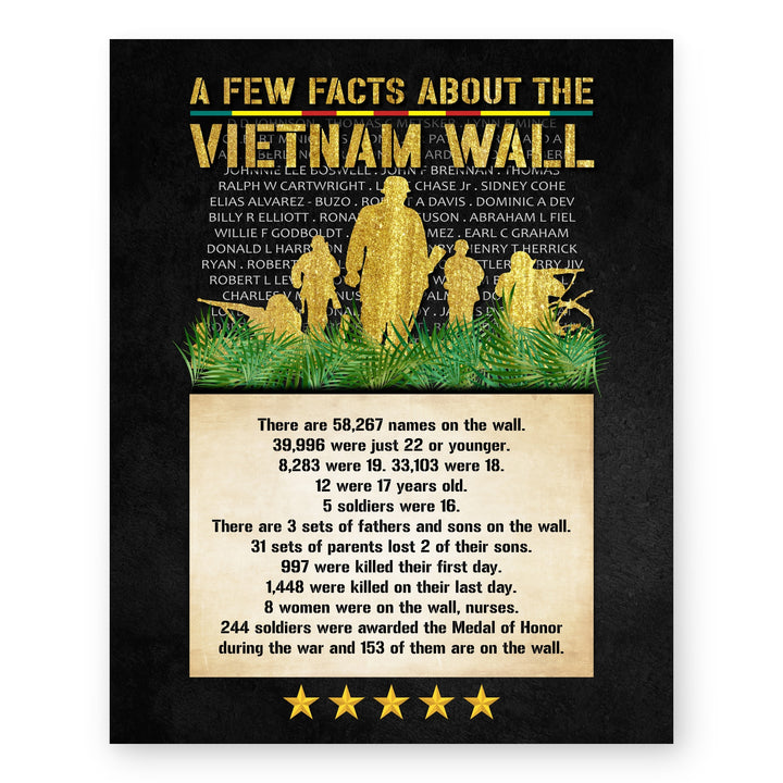 Vietnam Wall Facts Poster Print Patriotic Veteran Tribute Military Wall Art