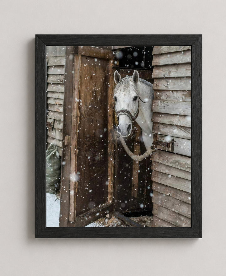 Horse Peeking Out at the Snow Wall Art