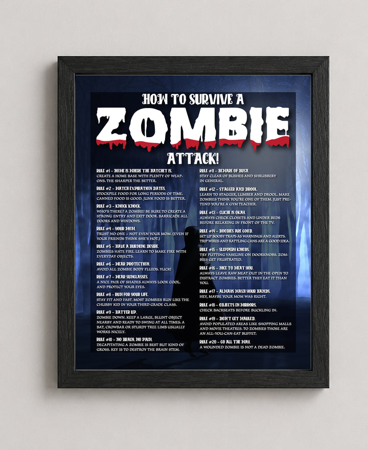 Zombie Survival Rules Funny Horror Wall Art