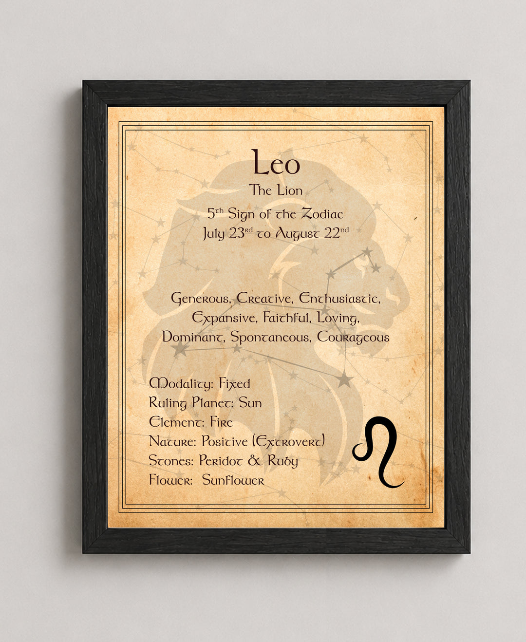 Leo the Lion Zodiac Inspirational Wall Art