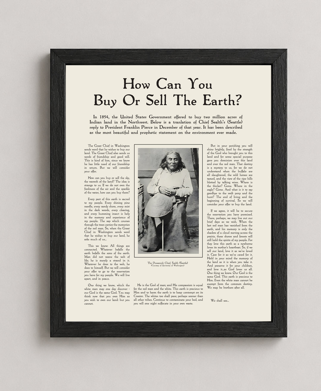 Chief Seattle Speech Inspirational Wall Art