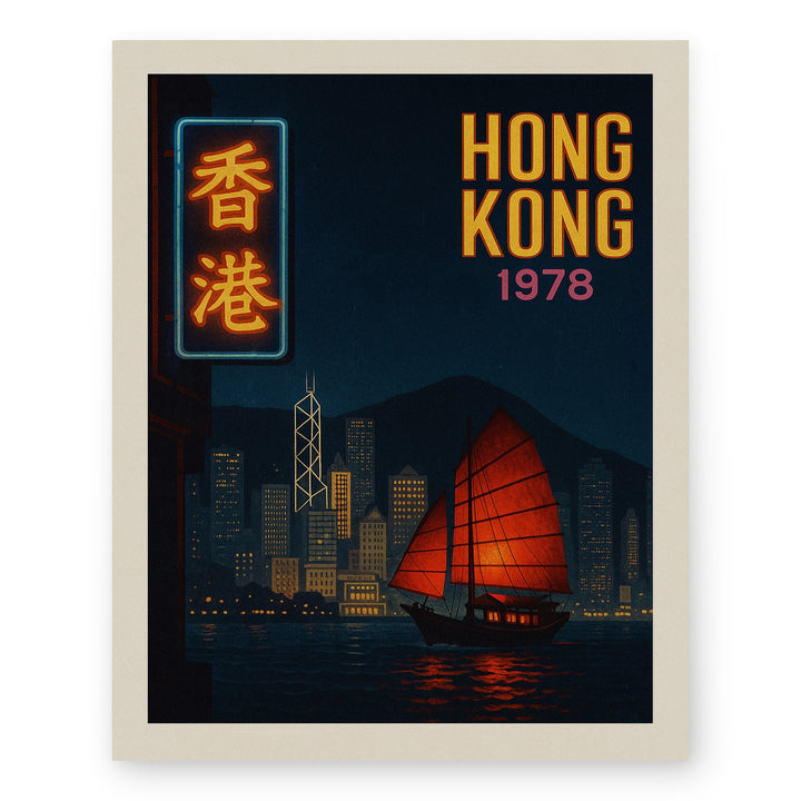 Hong Kong 1978 Night Skyline Inspirational Wall Art