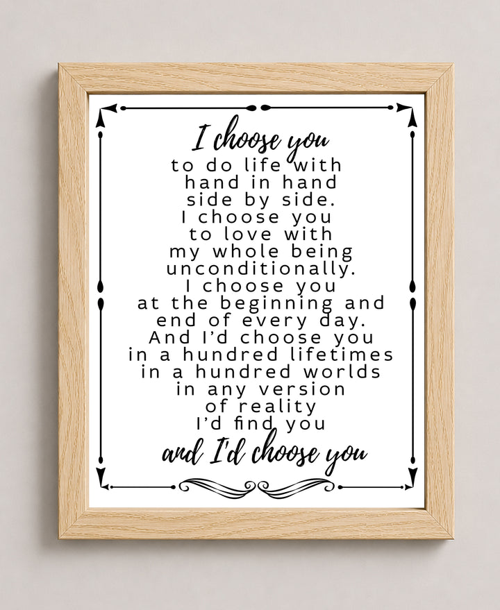 Romantic Wedding Vow Print for Husband Family Inspirational Wall Art