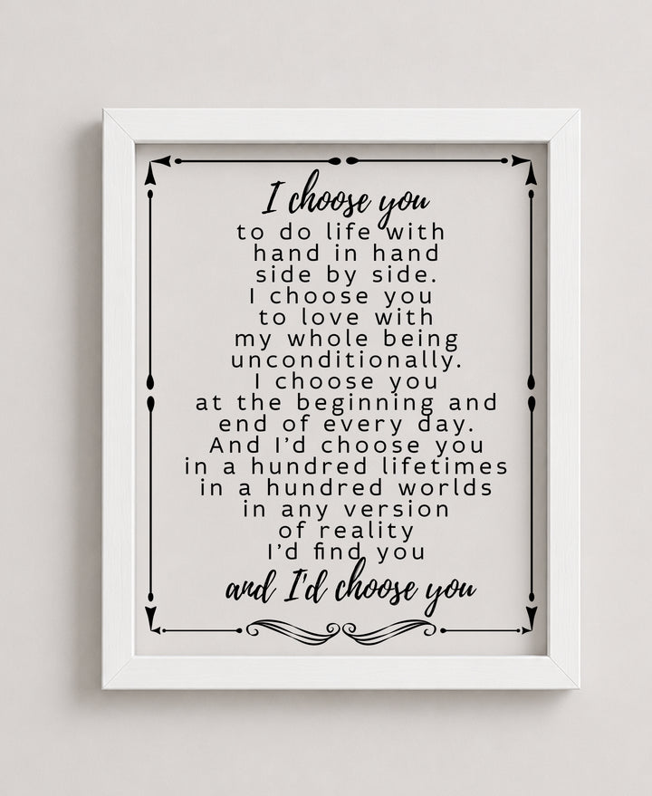 Romantic Wedding Vow Print for Husband Family Inspirational Wall Art
