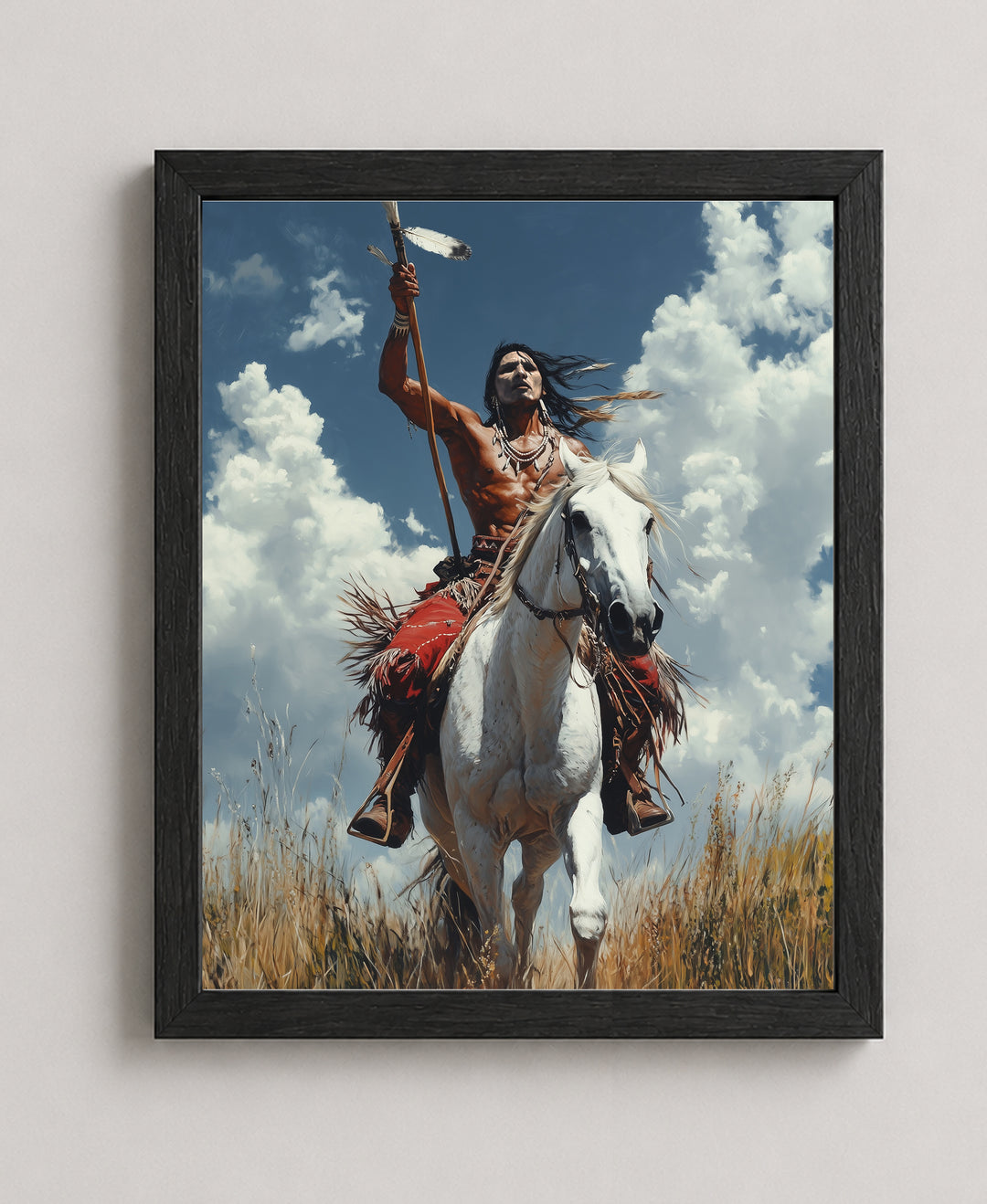 Indigenous Warrior Horse Rider with Spear Wall Art